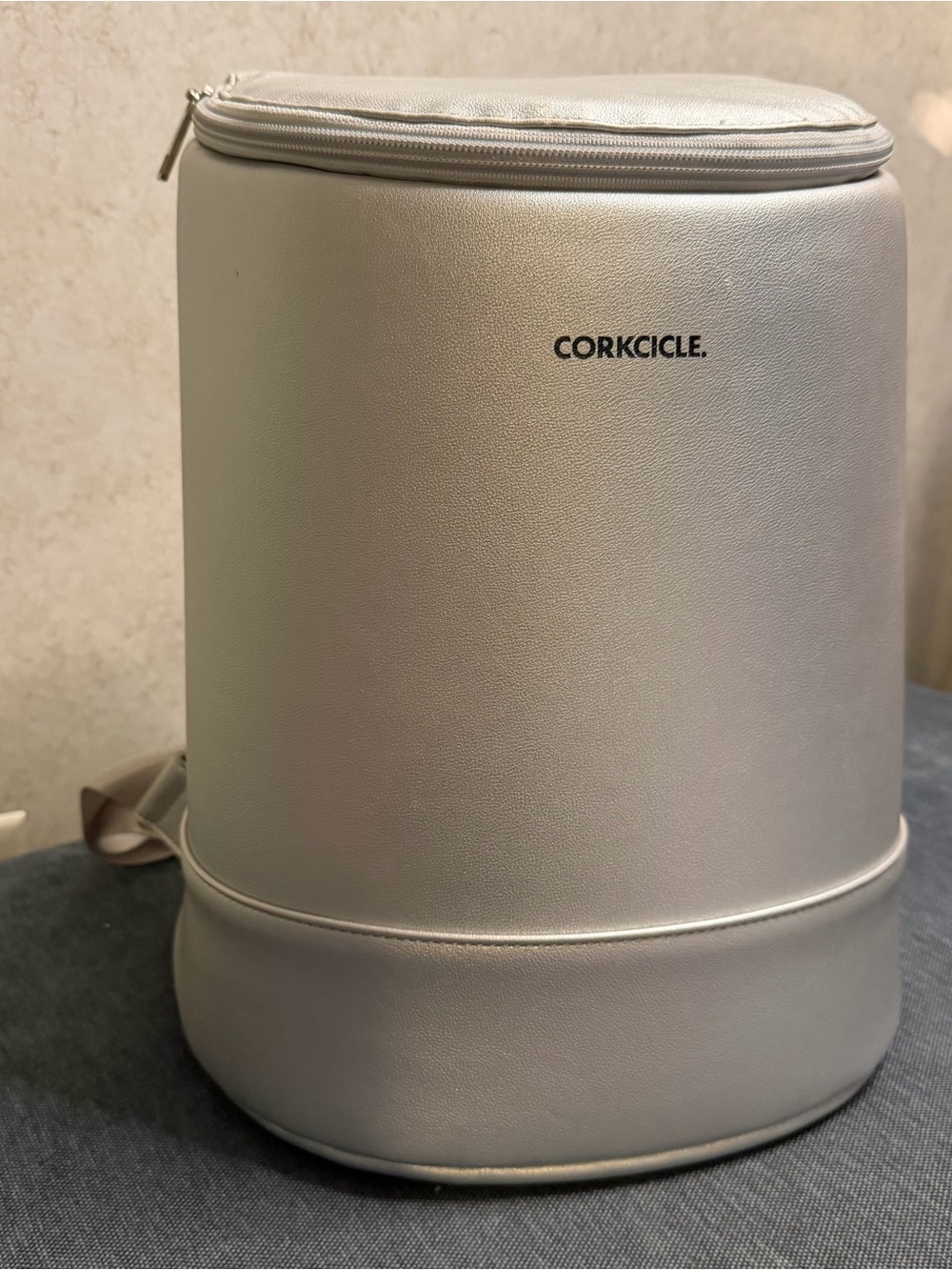 Corkcicle Eola Bucket Cooler Bag Metallic Silver Vegan Leather Backpack Insulate